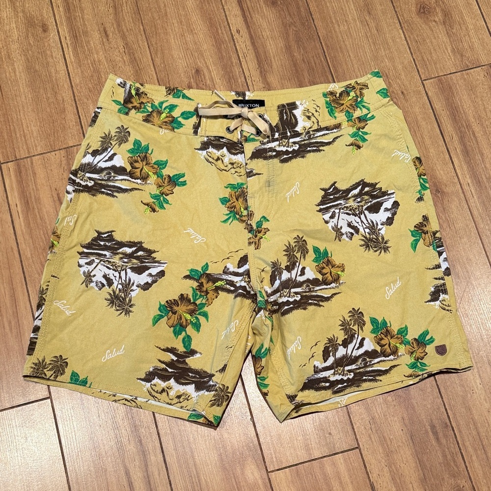 Brixton Temple Trunk Shorts Straw Tropical Print Men's Swim Shorts Size 30